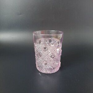 Vintage Purple Cut Glass Tumbler With Intricate Geometric Pattern